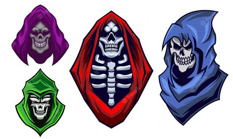 Grim Reaper Mascot Grim Reaper Logo Design Set Bundle Vector Ilustración Vector Premium