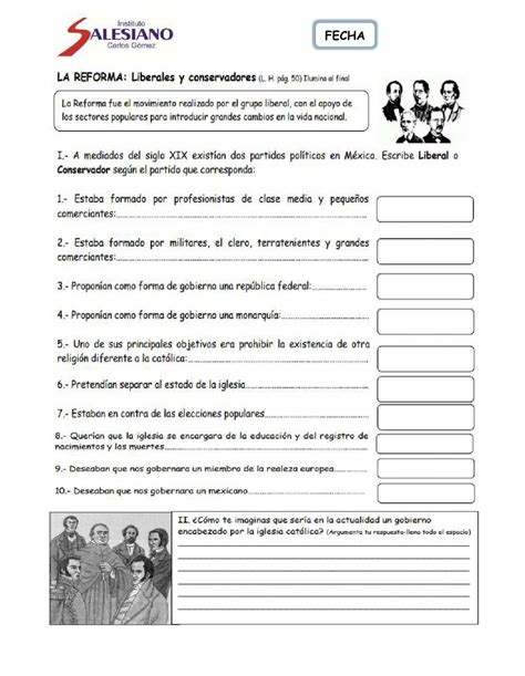 Liberales Y Conservadores Worksheet