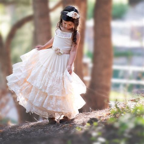 Champagne Flower Girl Dress Lace Flower Girl Dresses Rustic Etsy