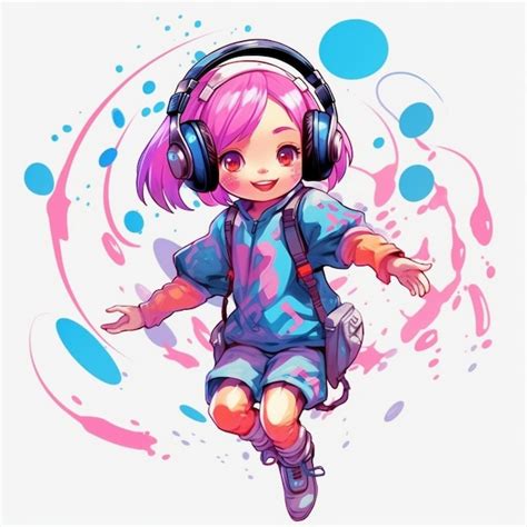 Premium Photo | A drawing of a girl with headphones on and a picture of ...