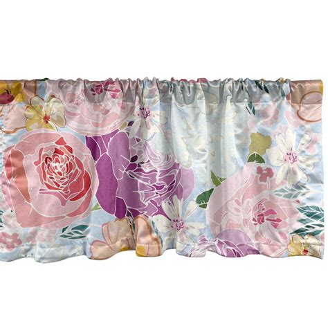 Floral Window Valance Burgundy Roses Peonies And Daisies Illustration