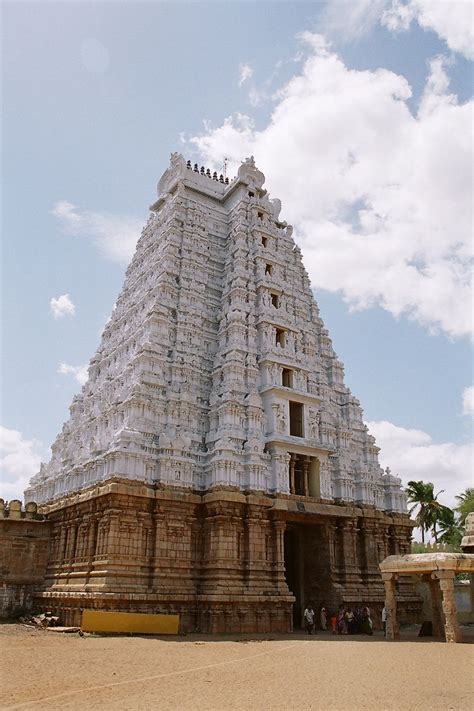 White Gopuram at Srirangam Temple. Srirangam is an island, and a part ...