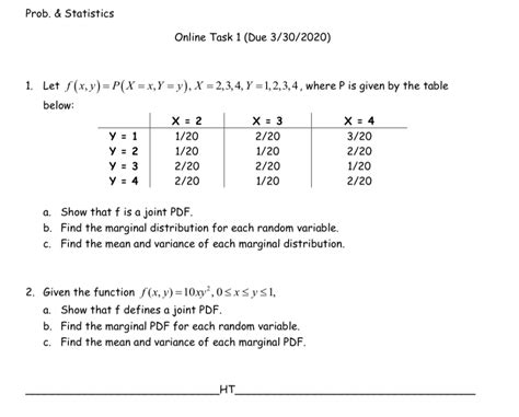 Solved 1 Let F X Y P X X Y Y X 2 3 4 Y 1 2 3 4