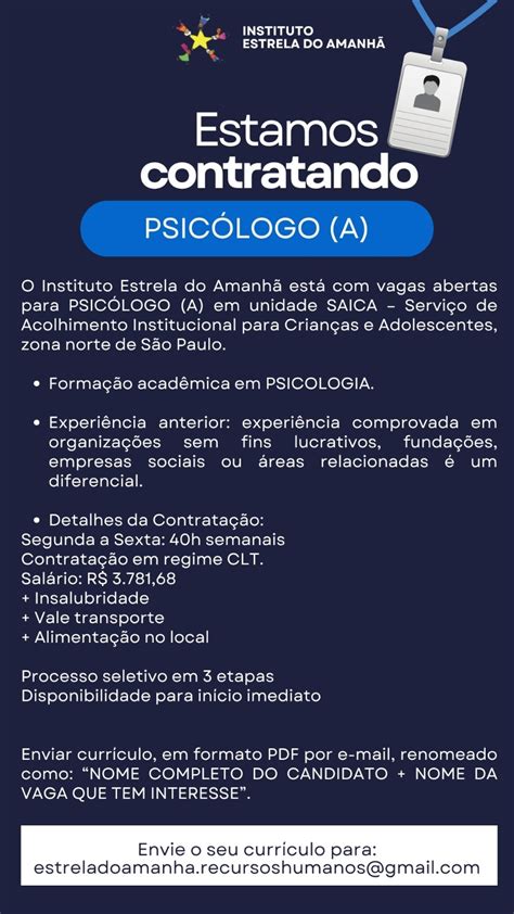 Vaga De Emprego Psicólogo - Grupo de Vagas: PSICÓLOGO (A) R$ 3.781,68 - Zona Norte de São Paulo