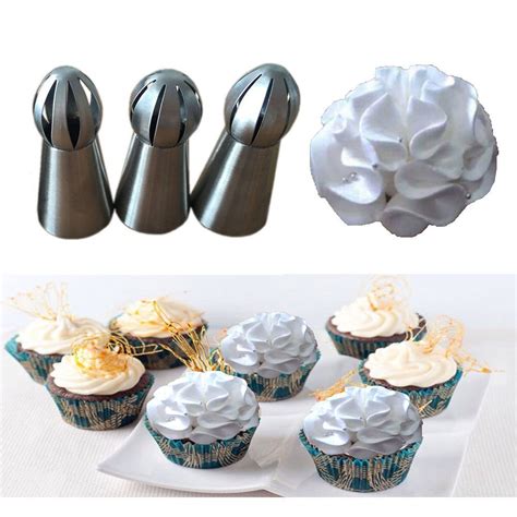 3pcs Icing Piping Tips Nozzles Kit Stainless Steel Sphere Ball Decorating Baking Tools Set For