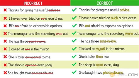 Grammatical Errors 170 Common Grammar Mistakes In English 7 E S L