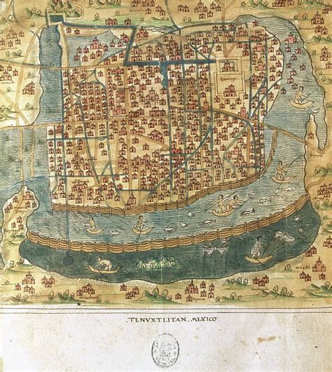 Map of Tenochtitlan. Mexico, 1560. By Alonso de Santa Cruz