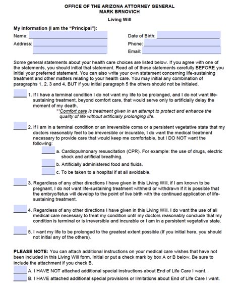 Free Arizona Living Will Form Pdf