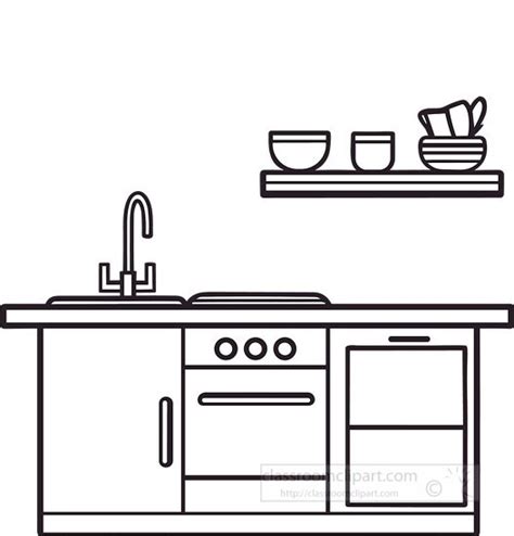 Home Ouline Clipart-kitchen sink cabinets and shelving black outline ...