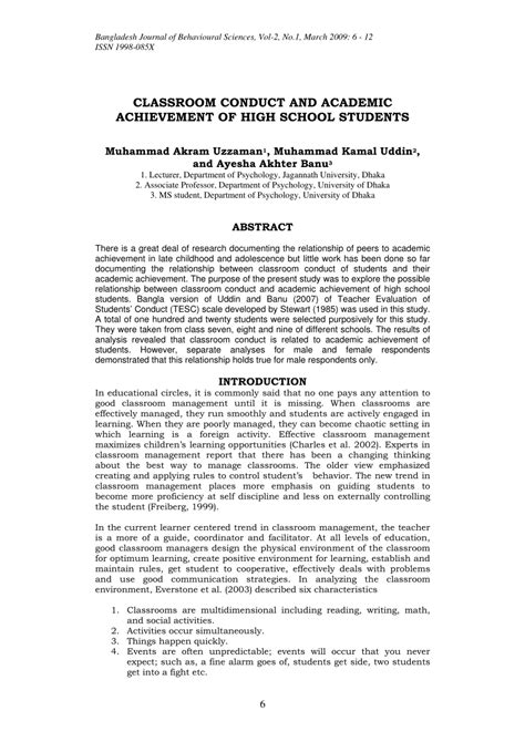 (PDF) Classroom conduct and academic achievement of high school students