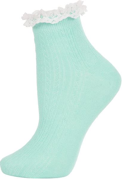 Topshop Mint Lace Trim Ankle Socks In Green Mint Lyst