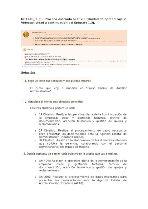 Mf E Practica Asociada Al Ce Unidad De Aprendizaje