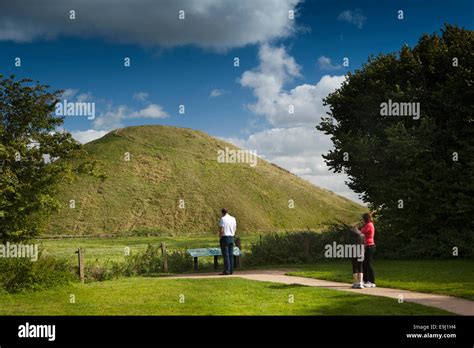 Uk England Wiltshire Avebury Visitors At Silbury Hill Viewpoint