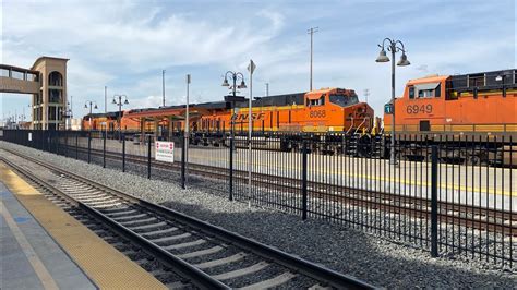 4 BNSF GEVO Lashup Westbound Stopped Here In Front Of The Station At