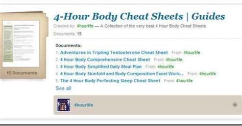 Four Hour Body Cheat Sheets Tools Tricks And Guides Four Hour