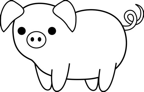 Cute Colorable Piglet - Free Clip Art