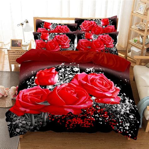 Red Roses Bedding Set Luxury Rose Floral Duvet Cover For Girls Women Couple Lover Romantic