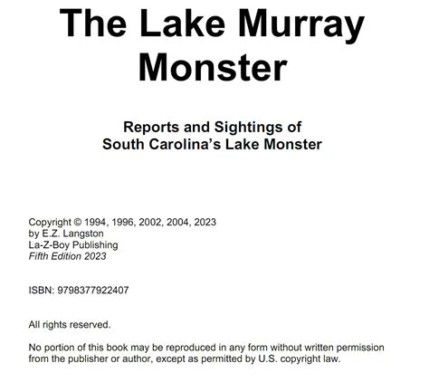 The Lake Murray Monster Book 5th Edition 2023 Etsy