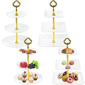 Jucoan 4 Pack 3 Tier Cupcake Stand Plastic Tiered Serving Tray White