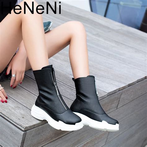 Women Front Zipper Platform Boots Winter Shoes Ankle Boots Sneaker Brand Quality Female Casual