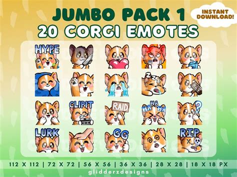 Corgi Emote Jumbo Pack 1 20 Corgi Twitch Emotes Cute Puppy Emotes Corgi