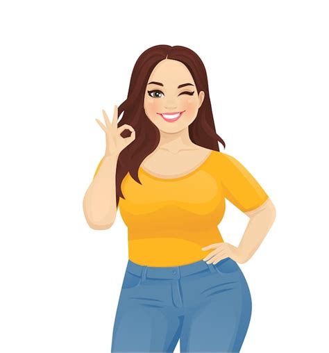 Premium Vector Young Happy Beautiful Plus Size Woman Wearing Jeans Gesturing Ok Sign Isolated