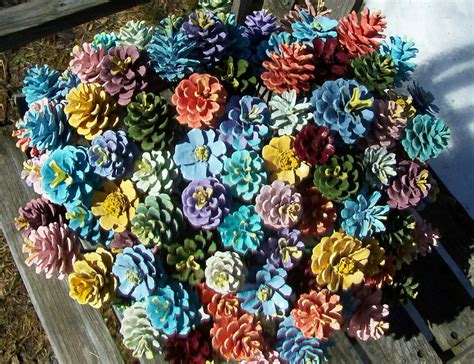 Pine Cone Flowers Painted Pine Cones On 12 Inch Wood Stems