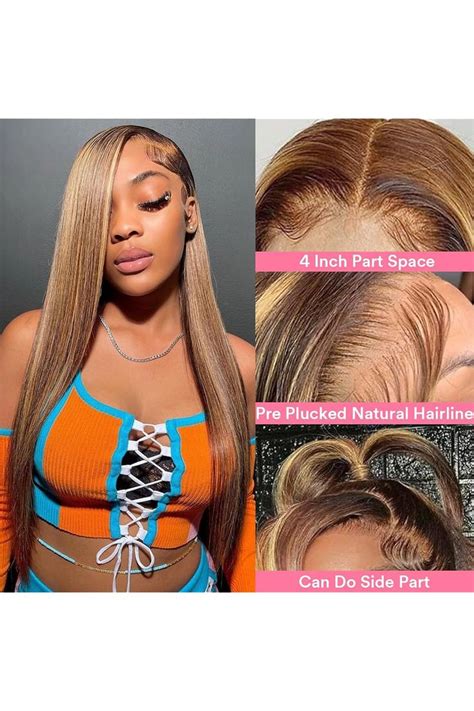 SPARKLE DIVA Honey Blonde Ombre Lace Front Wig Human Hair 13x4 HD Straight 4 27 Highlight Lace