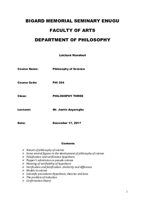 (DOC) PHILOSOPHY OF SCIENCE: BASIC ISSUES