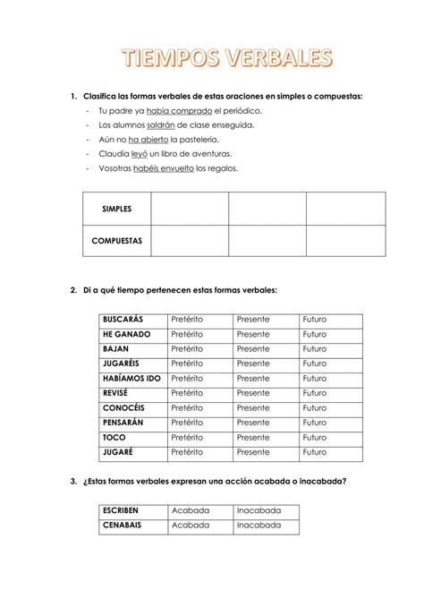 Tiempos Verbales Lengua Castellana Exercise Live Worksheets