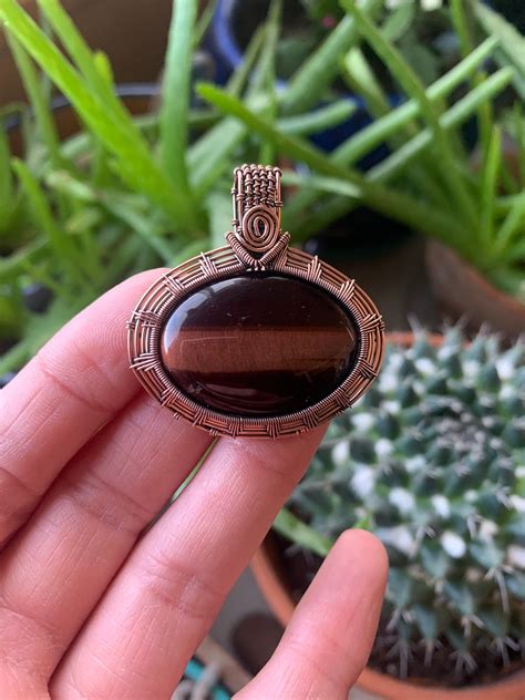 Red Tigers Eye Wire Wrapped Pendant Handmade Copper Wire Wrapped