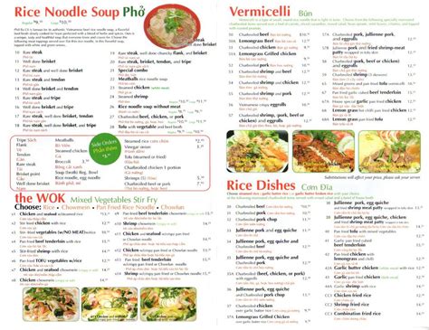 Menu Pho Ba Co Vietnamese Restaurant Irvine