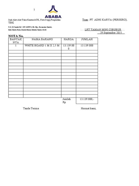 Contoh Nota Kontan Pembelian Barang Contoh Surat Resmi