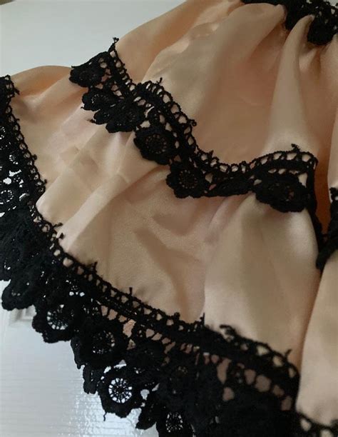 Peach And Black Satin Lace Sissy Micro Mini Skirt Half Slip Lingerie Shiny Party Raffled Skirt