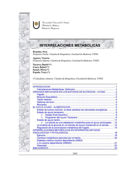 Interrelaciones Metab Licas De La C Tedra De Bioqu Mica