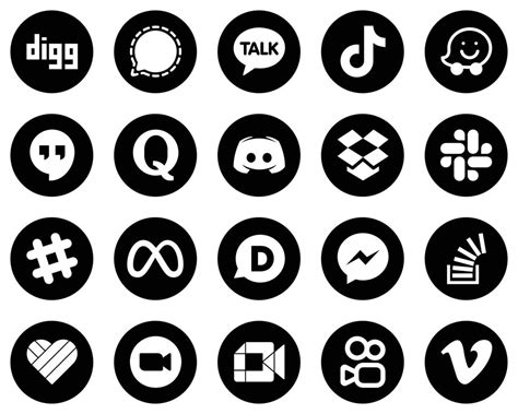 20 High-Quality White Social Media Icons on Black Background such as ...