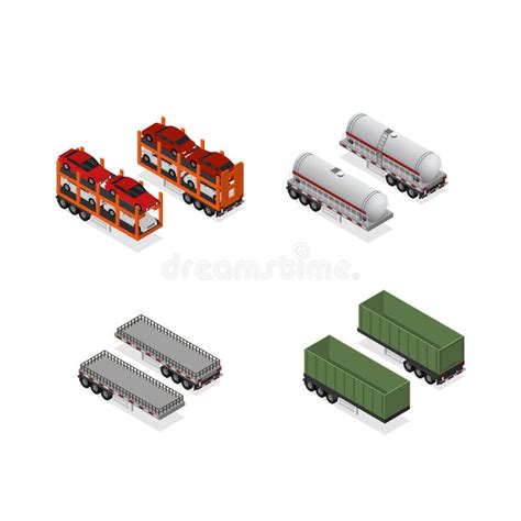 Different Types Trailers 3d Icons Set Isometric View Vector Stock