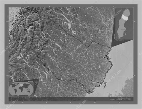 Vasterbotten County Of Sweden Grayscale Elevation Map With Lakes And