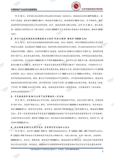 《中国房地产企业资讯监测报告（2023年11月06日 2023年11月12日）》 中指云