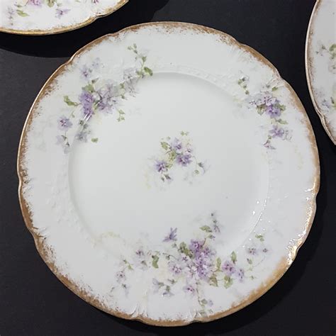 Limoges Porcelain Dessert Plates Set Of 4 Purple Flowers GDA France