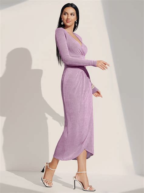 Shein Modely Surplice Neck Ruched Wrap Dress Shein Usa