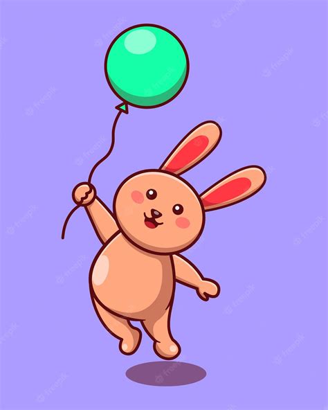 Premium Vector Cute Rabbit Flying With Balloon Cartoon Vector Icon