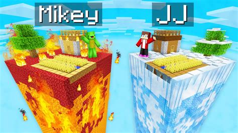 Mikey FIRE Chunk Vs JJ ICE Chunk Survival Battle In Minecraft Maizen