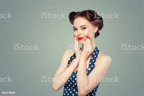 Pin Up Girl Vintage Beautiful Woman Pinup Style Portrait In Retro Dress