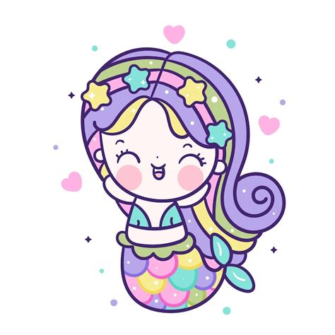 Premium Vector Kawaii Mermaid Happy Emotion