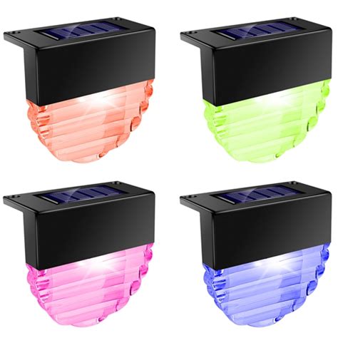 4pcs Solar Deck Lights Outdoor Led Rgb Solar Decorative Step Fence Lamp Ip55 Waterproof Warm