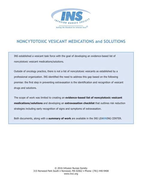 noncytotoxic vesicant medications  solutions