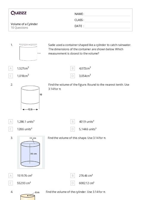 50 Volume Of A Cylinder Worksheets For 7th Year On Quizizz Free