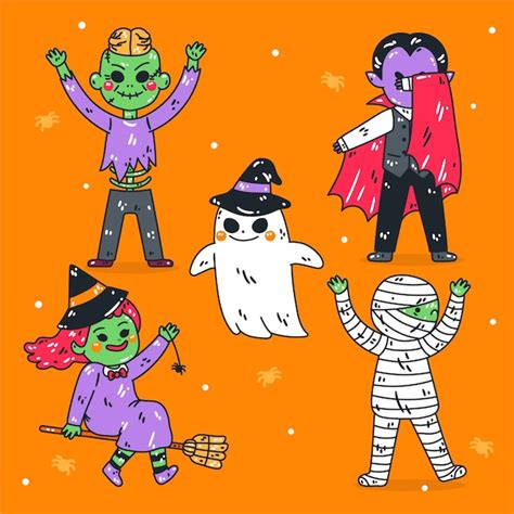 Free Vector Hand Drawn Halloween Characters Elements Collection