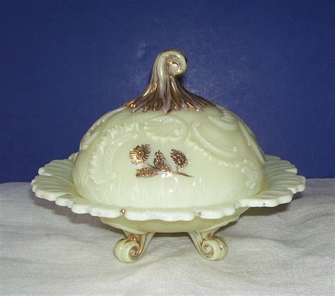 Northwood Butter Dish Custard Glass Victorian Covered Dish Etsy